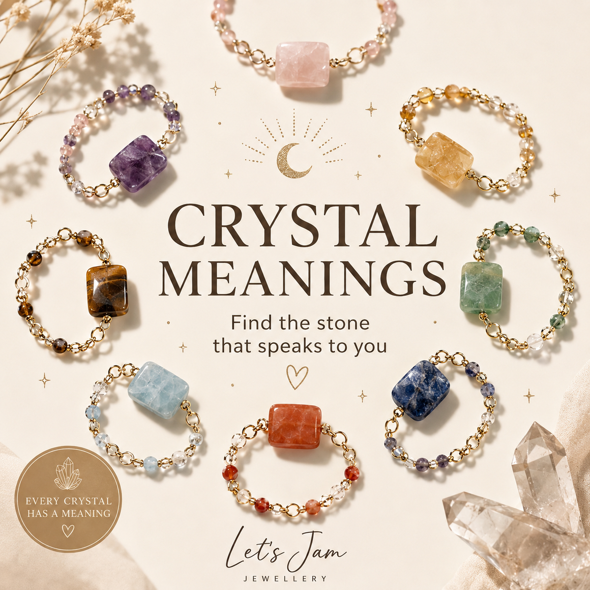 crystal meaning bracelets made by let's jam