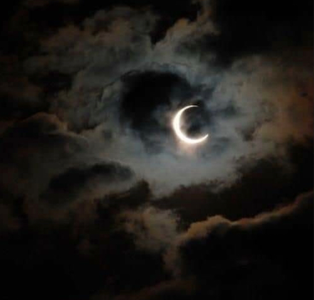 Crescent moon in a cloudy night sky - Let's Jam moon and astrology collection, Camden Town London