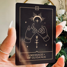 Load image into Gallery viewer, Black and gold oracle cards spread out beside the deck box - Let's Jam tarot and oracle, Camden Market, London