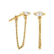 Load image into Gallery viewer, Close view of a marquise zirconia stud earring with its draped chain - Let's Jam jewellery, Camden Town London