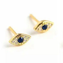 Load image into Gallery viewer, Tiny blue evil eye stud earrings in sterling silver, shown on white - Let's Jam, Camden Market London