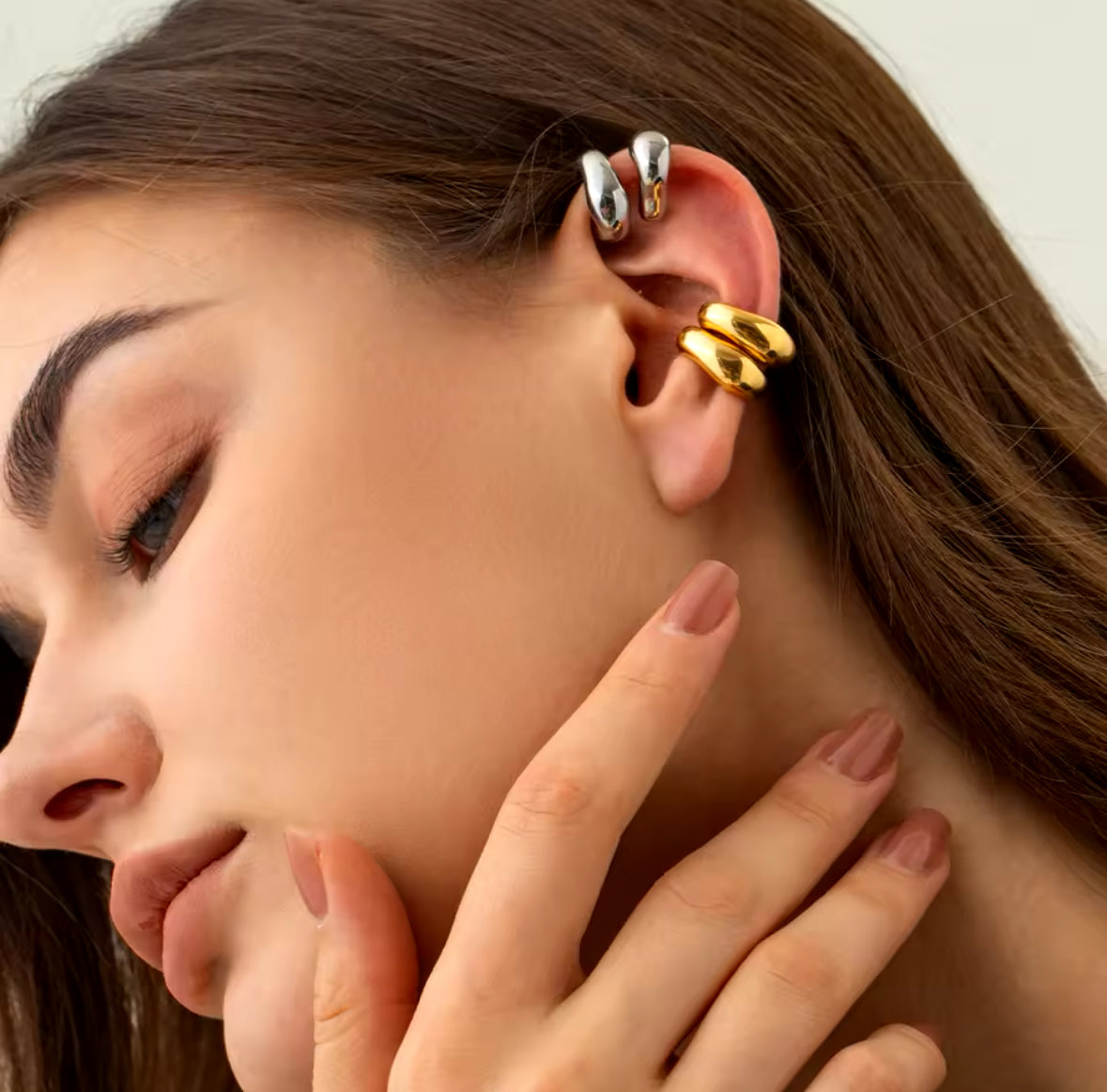 Chunky silver stainless steel ear cuff clipped to the outer ear - Let's Jam, Camden Town