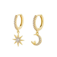Load image into Gallery viewer, Star and moon charm earrings layered along the ear - Let's Jam, Camden Market London