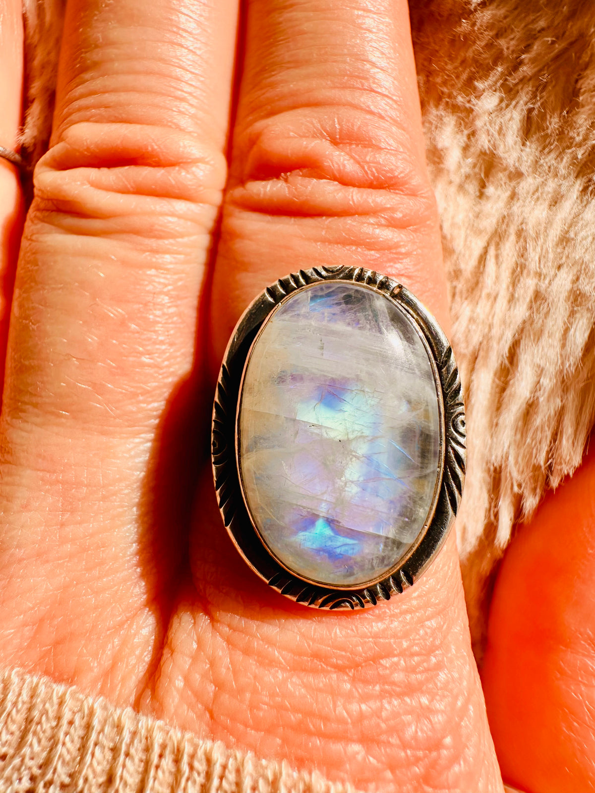 Handmade sterling silver ring with large oval moonstone, one of a kind statement piece - Let's Jam jewellery collection