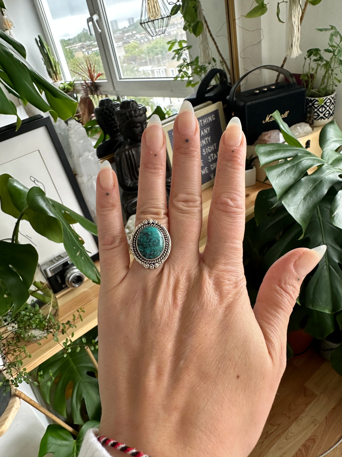 Turquoise ring in 925 sterling silver with a petite round cabochon - Let's Jam handmade jewellery, Camden Market