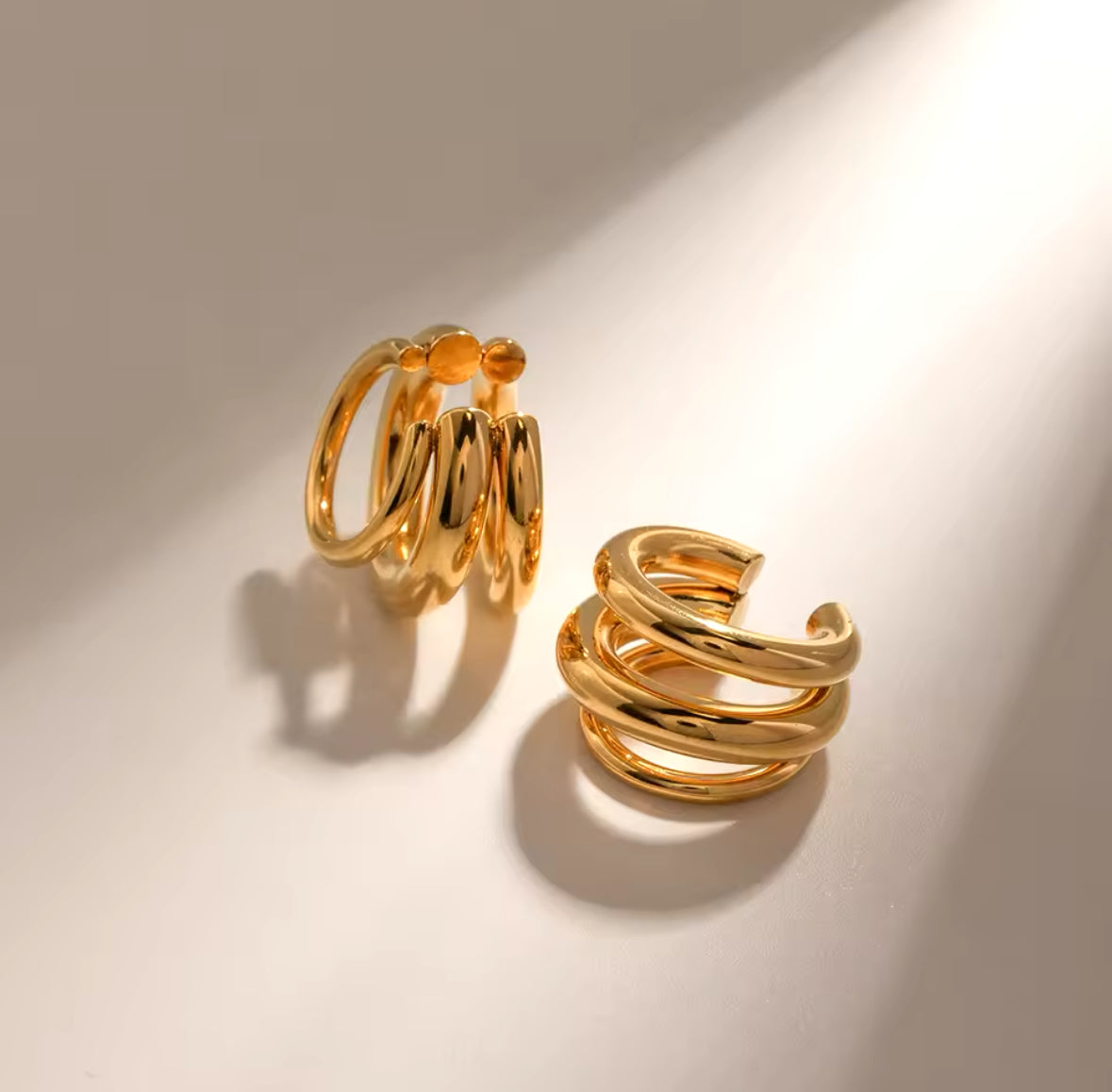 Detail of the smooth gold finish on the layered ear cuff - Let's Jam jewellery, Camden Town
