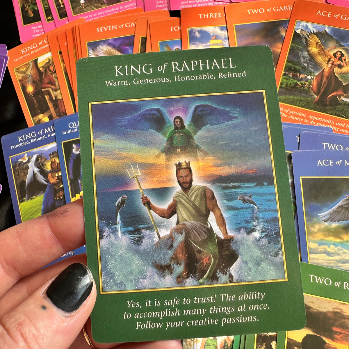 Back of the Archangel Power deck box by Radleigh Valentine - Let's Jam tarot and oracle, Camden Market London