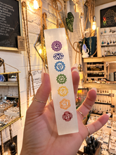 Load image into Gallery viewer, Selenite chakra charging stick, a polished white bar with the seven chakra symbols - Let's Jam, Camden Town