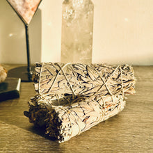 Load image into Gallery viewer, White sage bundle held in the hand to show its size - Let's Jam smudge shop, Camden Market London