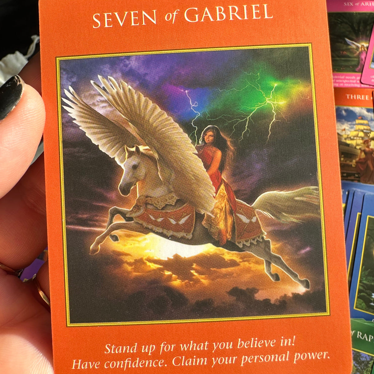 Tarot deck shown with the cream drawstring bag and smudging stick included - Let's Jam, Camden Town London