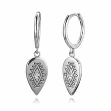 Load image into Gallery viewer, Close-up of the eye motif inside the teardrop-shaped drop earring - Let's Jam jewellery, Camden Town London