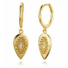 Load image into Gallery viewer, Sterling silver teardrop eye charms hanging from little hoops, white background - Let's Jam, Camden Market, London