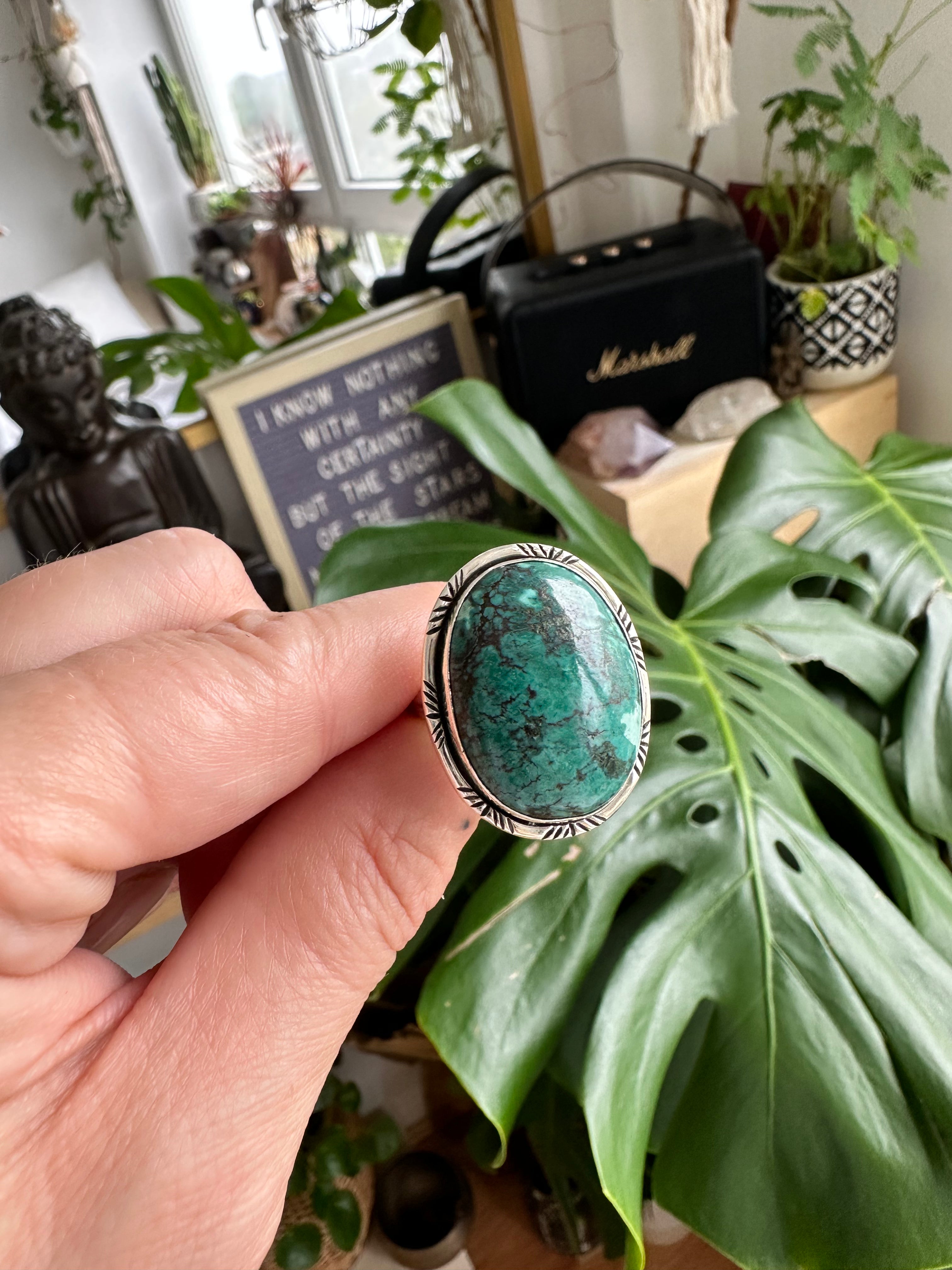 African turquoise ring in 925 sterling silver with an oval cabochon - Let's Jam handmade jewellery, Camden Market