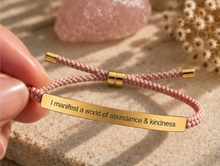 Load image into Gallery viewer, Pink cord bracelet with a gold engraved plate and matching clasp - Let's Jam, Camden Market London