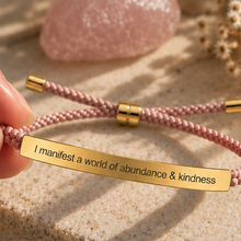 Load image into Gallery viewer, Pink cord bracelet with a gold engraved plate and matching clasp - Let's Jam, Camden Market London