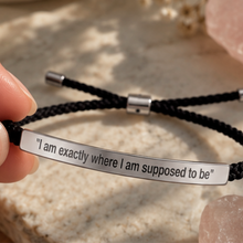 Load image into Gallery viewer, Black cord bracelet with a silver engraved plate, shown beside pink crystals - Let's Jam, Camden Town