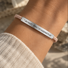 Load image into Gallery viewer, Light pink beaded bracelet with a polished silver engraved bar - Let's Jam jewellery, Camden Town