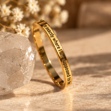 Load image into Gallery viewer, Gold affirmation ring engraved 'I am exactly where I am supposed to be' with crystal and dried flowers - Let's Jam, Camden Market London