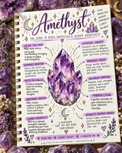 Load image into Gallery viewer, Amethyst crystal meaning infographic, the stone of peace, protection & higher awareness - Let's Jam, Camden Market, London