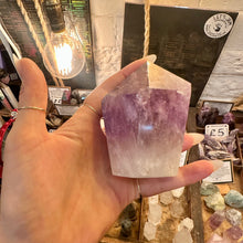 Load image into Gallery viewer, Tall semi-polished amethyst tower with a flat cut base standing on its own - Let's Jam, Camden Market