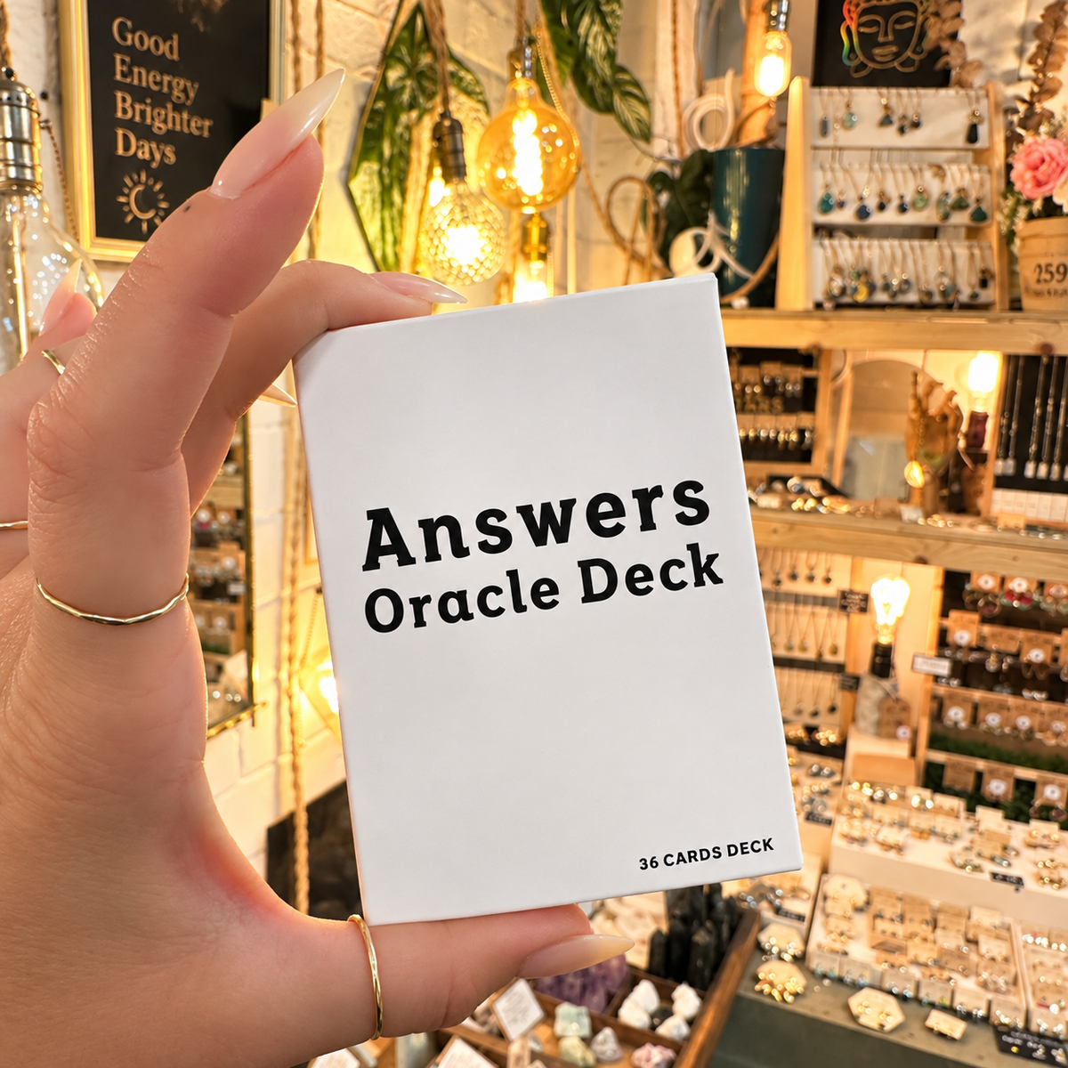 Answers Oracle Deck box held in the hand in the shop - Let's Jam, Camden Market