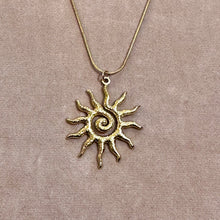 Load image into Gallery viewer, Big gold spiral sun pendant on a chain - Let's Jam, Camden Market