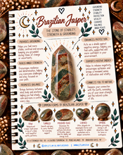 Load image into Gallery viewer, Brazilian jasper crystal meaning infographic, the stone of stability, strength & grounding - Let's Jam, Camden Market, London