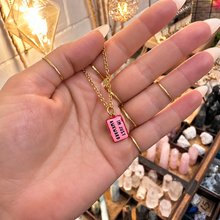 Load image into Gallery viewer, Hand painted I'm just awkward pendant on a gold chain in the hand - Let's Jam, Camden Market