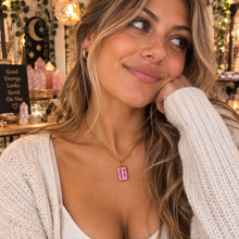 Load image into Gallery viewer, Pink I'm just awkward ceramic necklace worn with a cream jumper - Let's Jam, Camden Town London