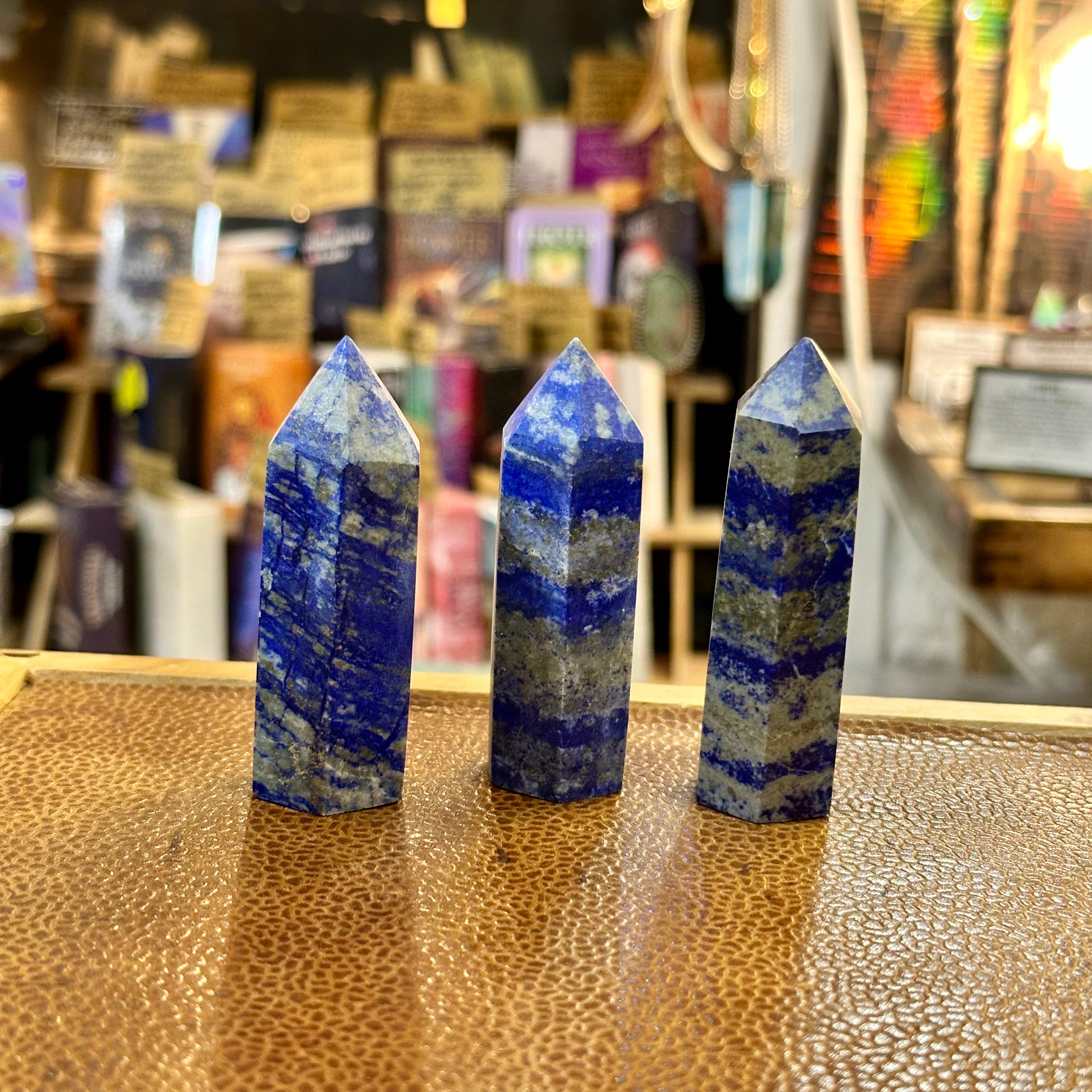Lapis lazuli towers eleven to thirteen standing in the shop - Let's Jam, Camden Market London