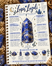 Load image into Gallery viewer, Lapis lazuli crystal meaning infographic, the stone of truth, wisdom & inner power - Let's Jam, Camden Town London