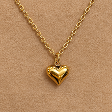 Load image into Gallery viewer, Gold puffed love heart pendant on a chain - Let's Jam, Camden Market London
