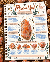 Load image into Gallery viewer, Mexican opal crystal meaning infographic, the stone of creativity, passion & positive emotions - Let's Jam, Camden Market