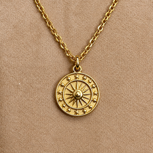 Load image into Gallery viewer, Gold sun and moon medal pendant on a chain - Let's Jam jewellery, Camden Town