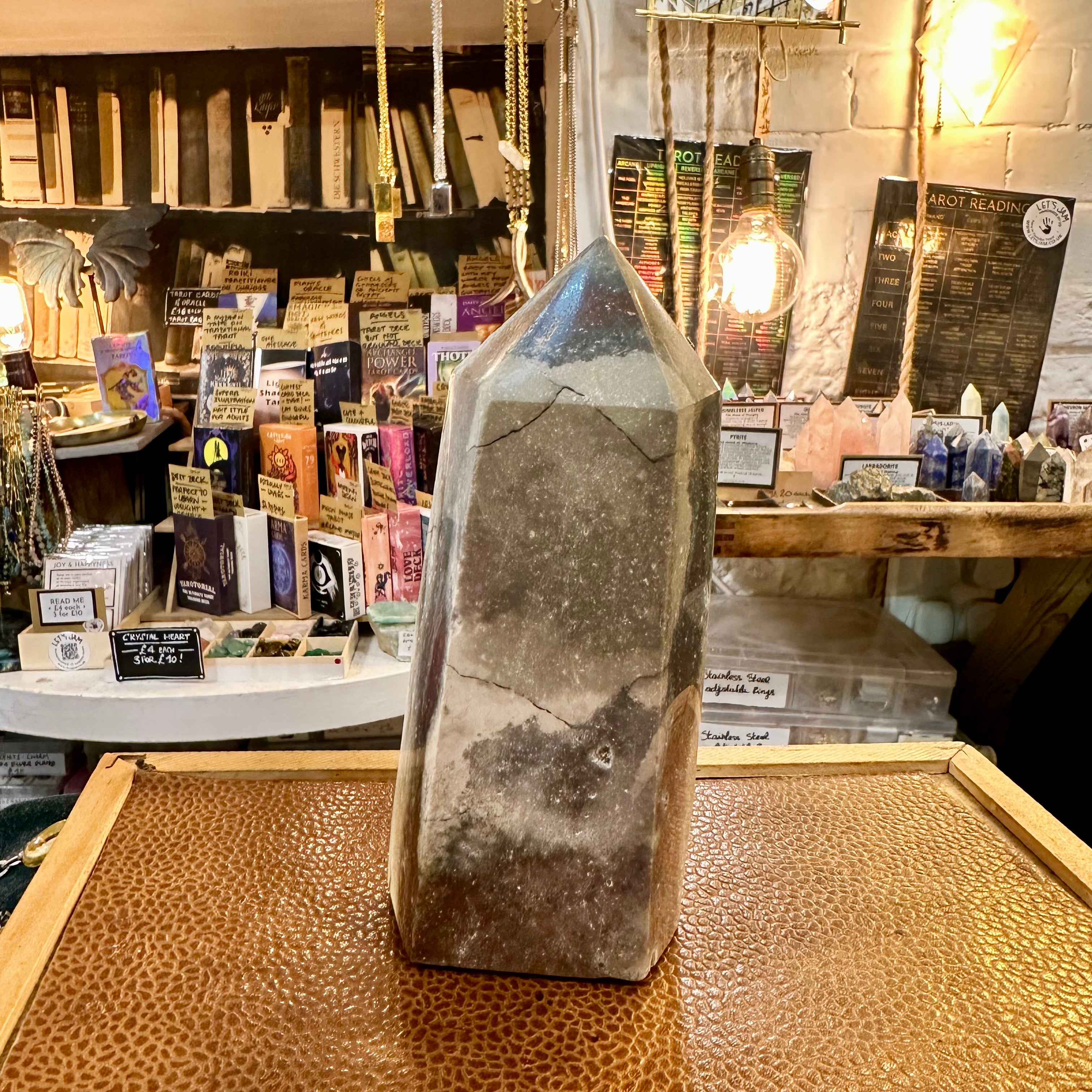Ocean jasper tower with glittering druzy, side view - Let's Jam, Camden Town London