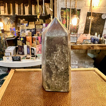 Load image into Gallery viewer, Ocean jasper crystal tower standing in the shop - Let's Jam, Camden Market, London