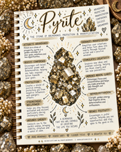 Load image into Gallery viewer, Pyrite crystal meaning infographic, the stone of abundance, protection & manifestation - Let's Jam, Camden Town