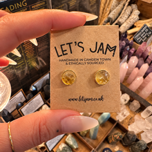Load image into Gallery viewer, Raw citrine stud earrings on a card - Let's Jam, Camden Market London