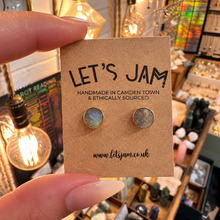 Load image into Gallery viewer, Labradorite stud earrings on a card - Let's Jam, Camden Market