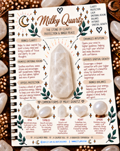 Load image into Gallery viewer, Milky quartz crystal meaning infographic, the stone of clarity, protection & inner peace - Let's Jam, Camden Town