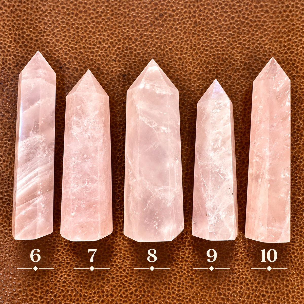 Rose quartz crystal towers numbered six to ten to choose from - Let's Jam, Camden Town