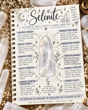 Load image into Gallery viewer, Selenite crystal meaning infographic, the stone of purity, clarity & higher connection - Let's Jam, Camden Town