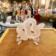 Load image into Gallery viewer, Side view of the carved selenite snake showing its curved body - Let's Jam, Camden Town
