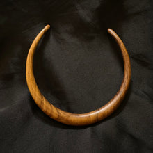 Load image into Gallery viewer, Hand carved sonokeling rosewood choker on black fabric - Let's Jam, Camden Market, London