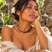 Load image into Gallery viewer, Striped sonokeling rosewood collar choker worn - Let's Jam jewellery, Camden Market London