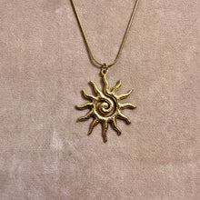Load image into Gallery viewer, Gold spiral sun pendant on a snake chain - Let's Jam, Camden Town London