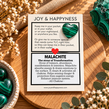Load image into Gallery viewer, Malachite tiny heart crystal with deep green banding on its card - Let's Jam, Camden Market, London