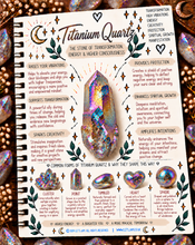 Load image into Gallery viewer, Titanium quartz crystal meaning infographic, the stone of transformation, energy & higher consciousness - Let's Jam, Camden Town London