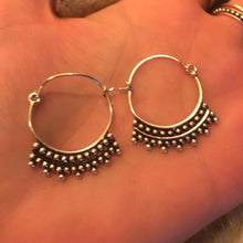 Load image into Gallery viewer, Silver hoop earrings with beaded fringe trim, ethnic tribal style - Let's Jam jewellery collection