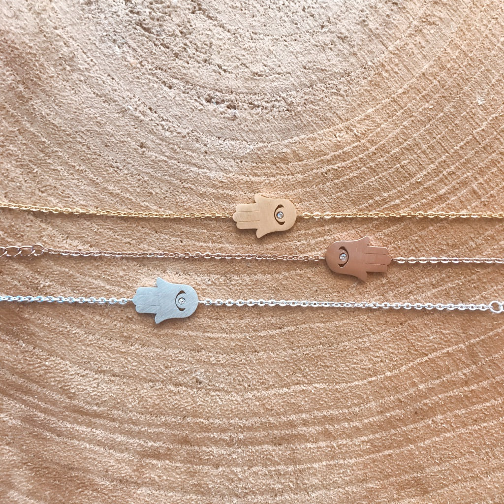 Cream enamel hamsa hand charm bracelet on a fine chain - Let's Jam, Camden Market
